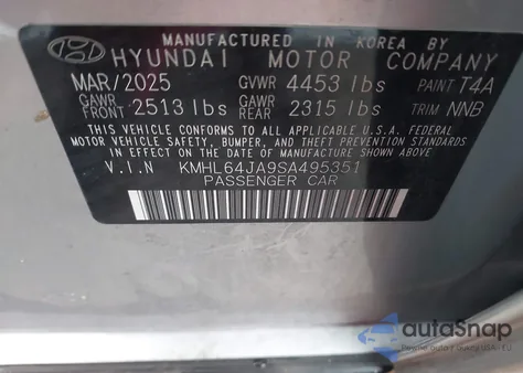 2025 Hyundai Sonata Sel from USA, damaged, VIN KMHL64JA9SA495351